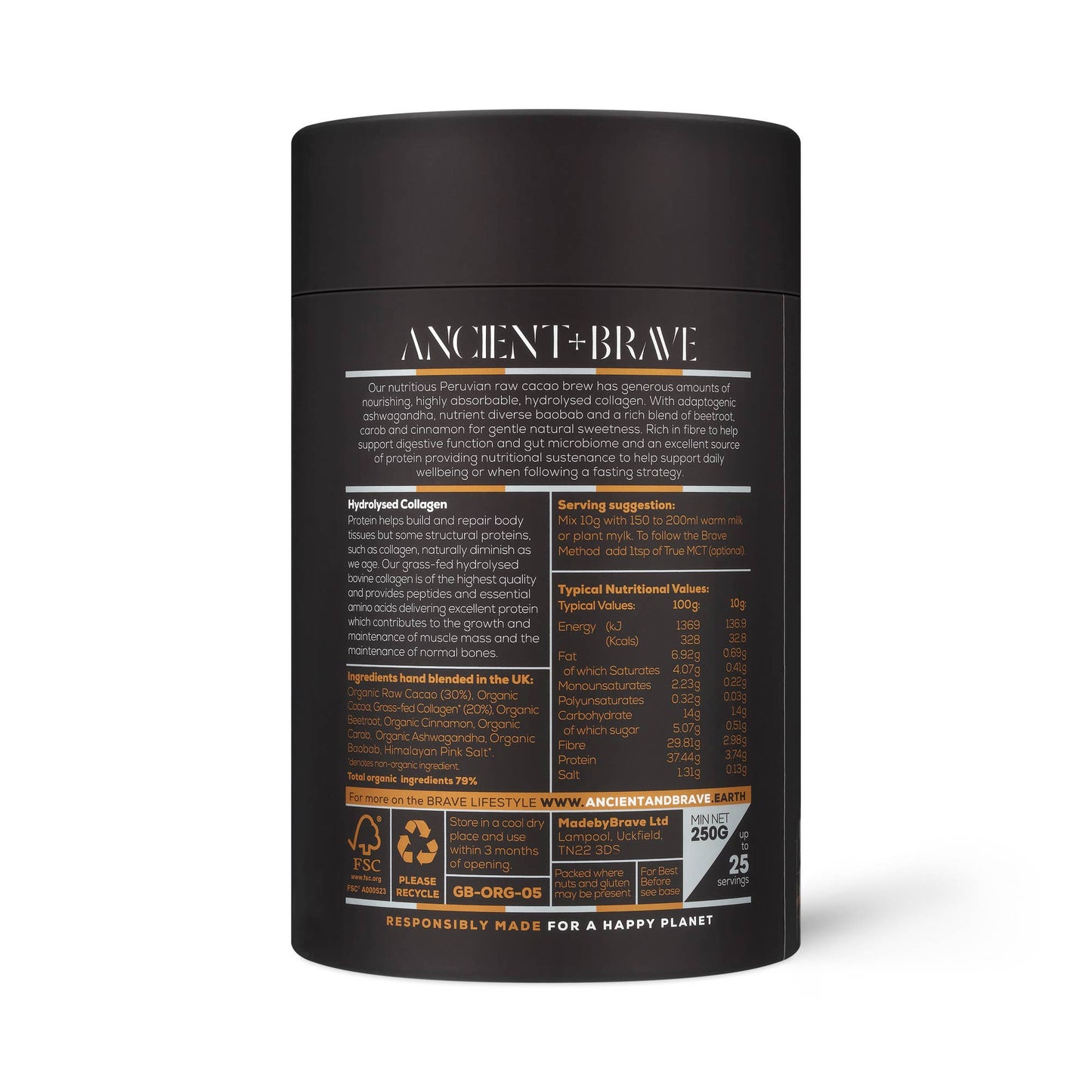 Ancient + Brave - Cacao + Collagen 250G Tub
