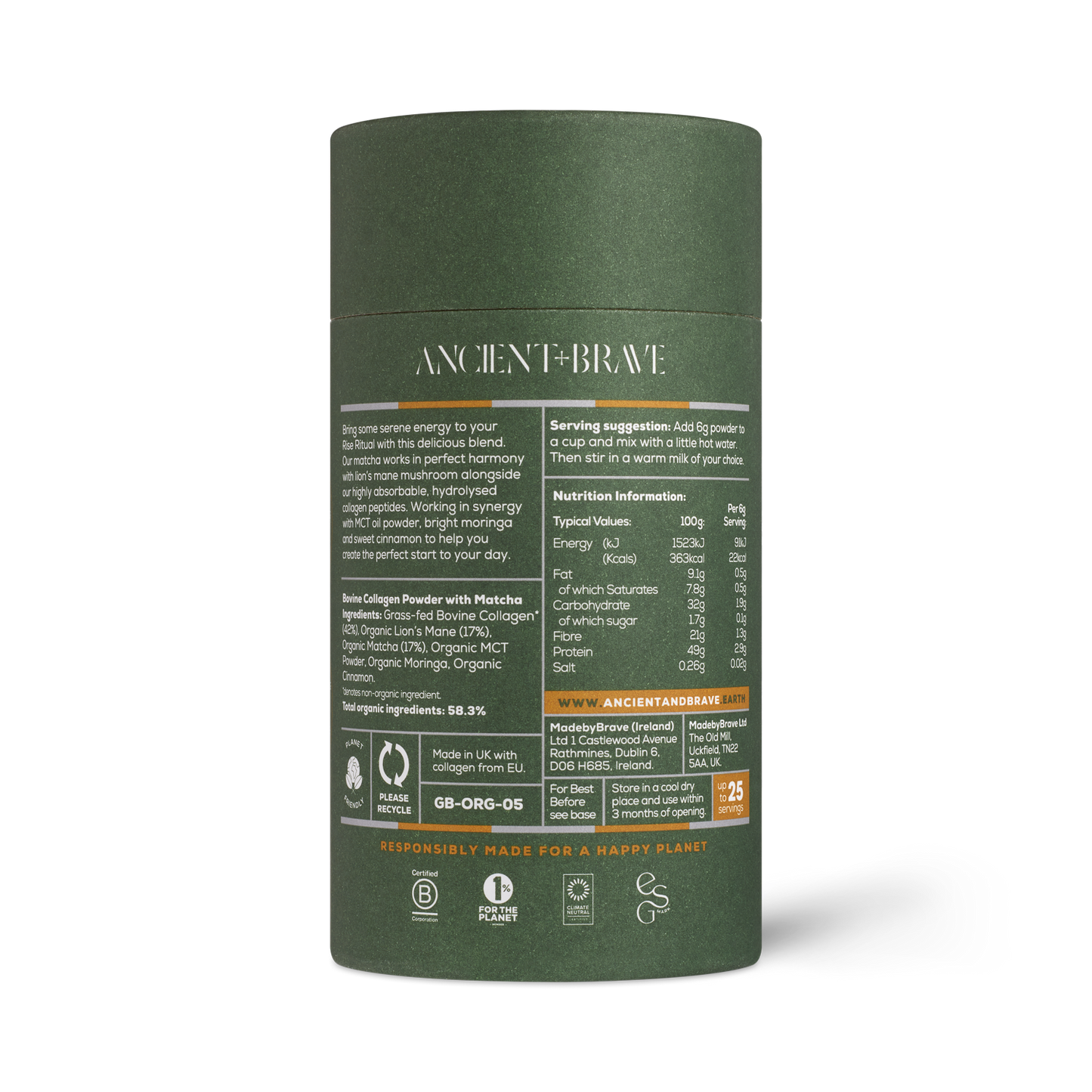 Ancient + Brave - Matcha + Collagen Tub